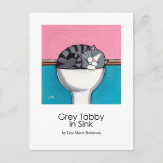 Grått Tabby i Sink | vykort för konstföremål