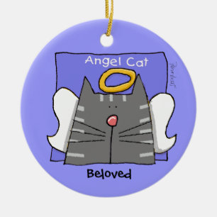 Grått Tabby katt Angel Personalize Julgransprydnad Keramik