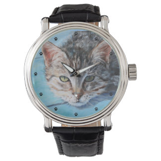 Grått Tabby katt Fine Art Armbandsur