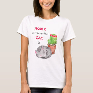 Grått Tabby katt Home T Shirt