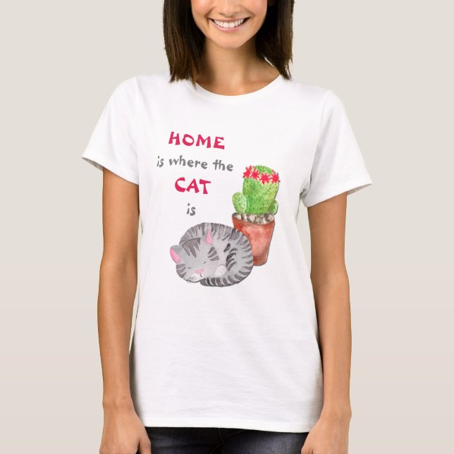Grått Tabby katt Home T Shirt (Framsida)