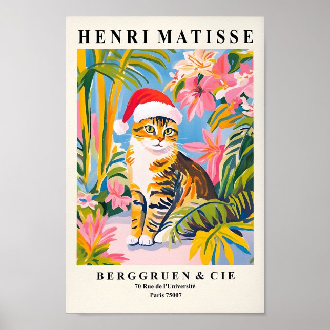 Grått Tabby katt i Santa Hat, juldekaler för L Poster (Framsidan)