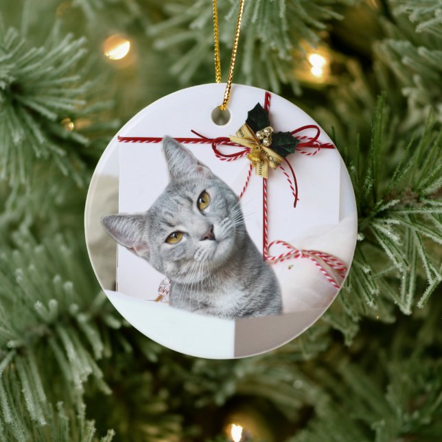 Grått Tabby katt jul Julgransprydnad Keramik (Träd)