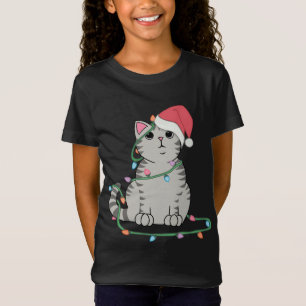 Grått Tabby katt jul ljus lustig kattlover xm T Shirt