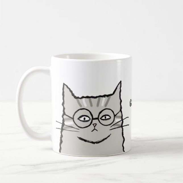 Grått Tabby katt med det egna namnet Glass Cat Lov Kaffemugg (Vänster)