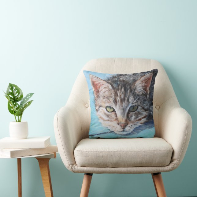 Grått Tabby katt Öga Fine Art Kudde (Stol)