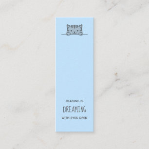 Grått Tabby katt Peeking ovanför Bookmark Blue Mini Visitkort