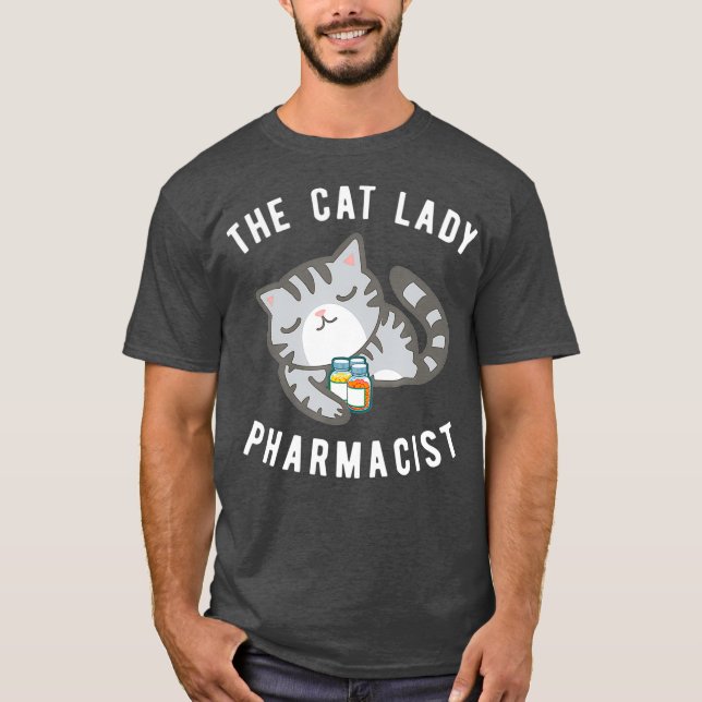 Grått Tabby katt Pharmacist Kattunge Druggist Tee (Framsida)