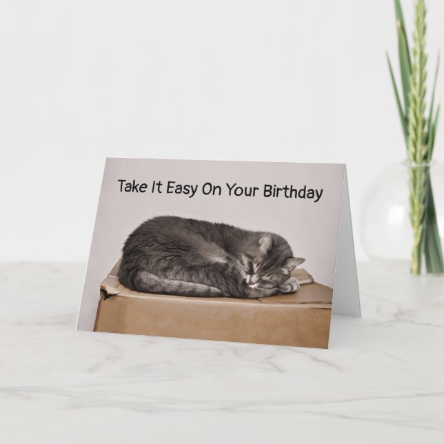 Grått Tabby katt som sover på tomgång i lådan Kort (Framsida)
