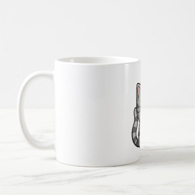Grått Tabby Kawaii Smiling Cat Kaffemugg (Vänster)