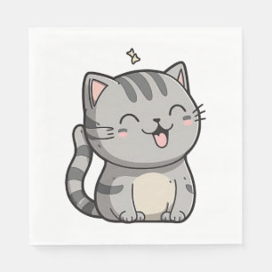 Grått Tabby Kawaii Smiling Cat Pappersservett