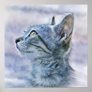 Grått Tabby Kitten Profile Watercolor Stil Art Poster