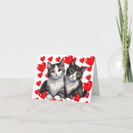 Grått Tabby Kittens & Hearts a PurrFect Valentine Helgkort