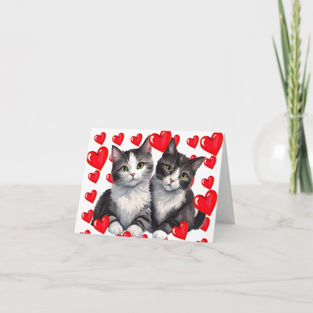 Grått Tabby Kittens & Hearts a PurrFect Valentine Helgkort (Framsida)