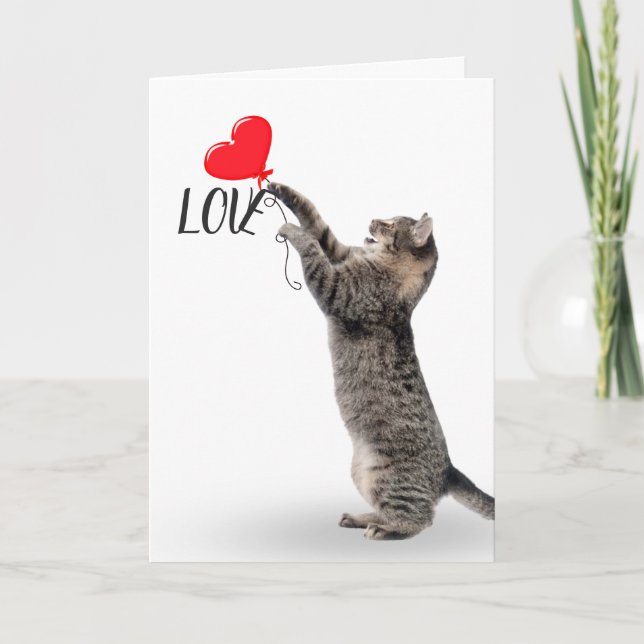 Grått Tabby med Heart Balloon Kort (Framsida)