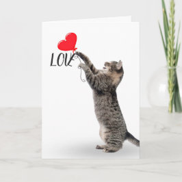Grått Tabby med Heart Balloon Kort