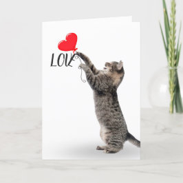 Grått Tabby med Heart Balloon Kort