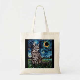 Grått Tabby Tiger Cat Starry Night Måne och Stars Tygkasse