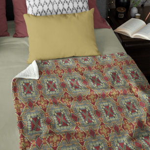 Grått Tan Brown Ochre Ivory Red Tribal Art Mönster Fleecefilt