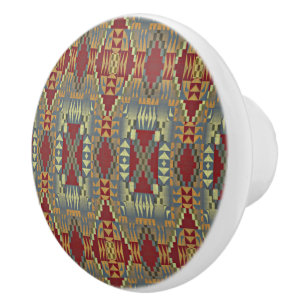 Grått Tan Brown Ochre Ivory Red Tribal Art Mönster Knopp