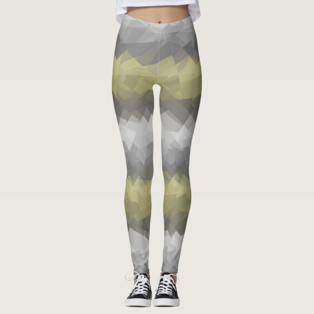 Grått Tan Modern Geometric Mönster Leggings (Framsida)