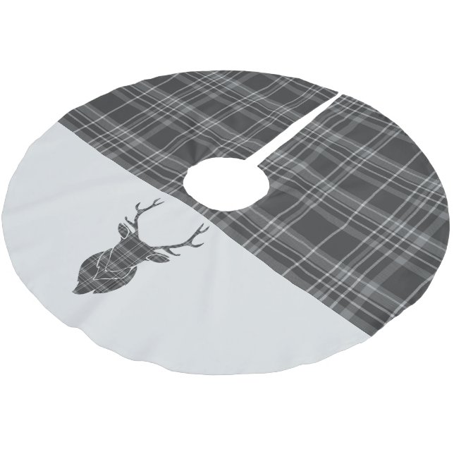 Grått Tartan Julgransmatta Borstad Polyester (Vinklad)