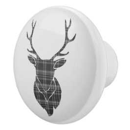 Grått Tartan Stag Head Antler Rustic Knopp
