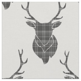 Grått Tartan Stag Head Antler Rustic Mönster Tyg