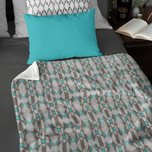 Grått Taupe Aqua Turquise Blue Tribal Art Mönster Fleecefilt