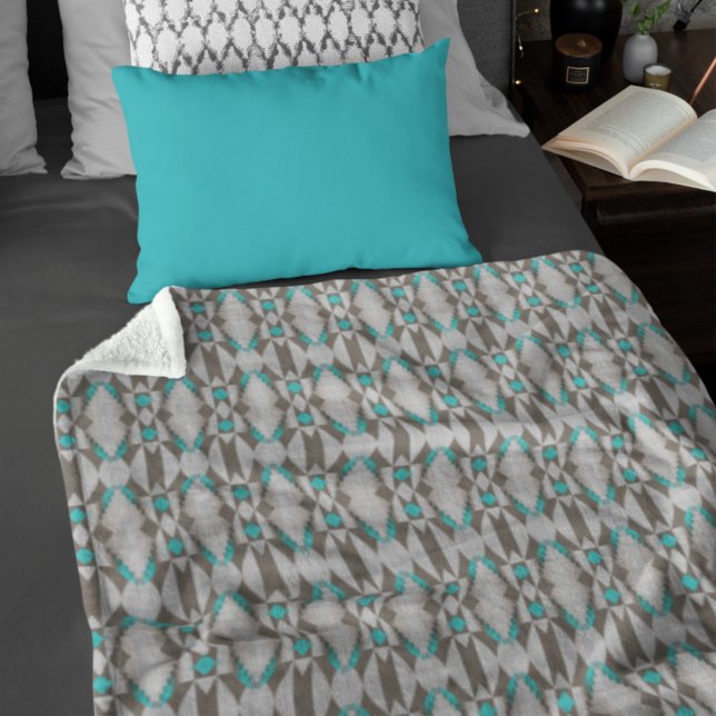 Grått Taupe Aqua Turquise Blue Tribal Art Mönster Fleecefilt (Skapare uppladdad)