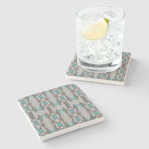 Grått Taupe Aqua Turquise Teal Blue Tribal Art Stenunderlägg