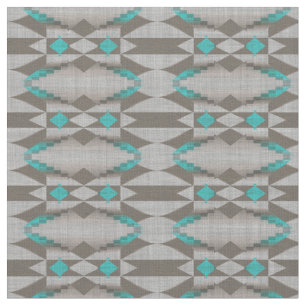 Grått Taupe Aqua Turquise Teal Blue Tribal Art Tyg