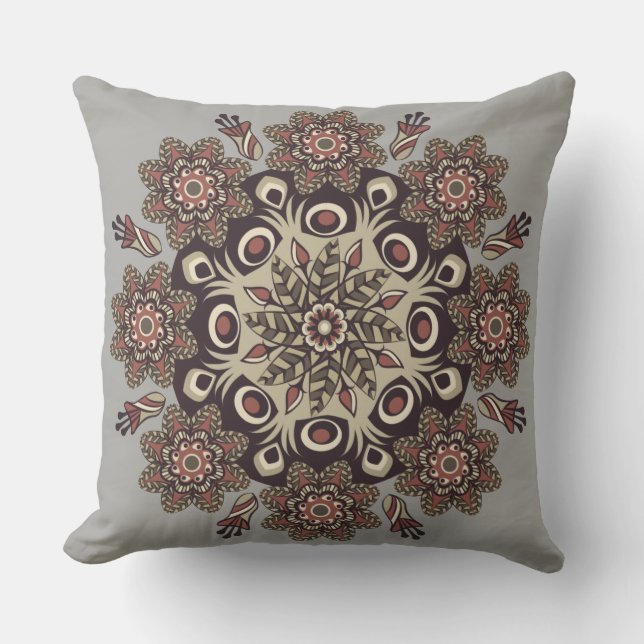 Grått/ Taupe Mandala Reversible Decorative Pillow Kudde (Framsida)