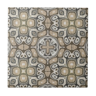Grått Taupe Ochre Brown Beige Ethnic Tribe Art Kakelplatta