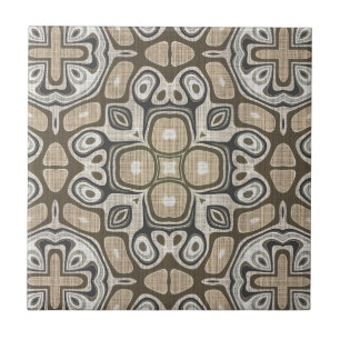 Grått Taupe Ochre Brown Beige Ethnic Tribe Art Kakelplatta