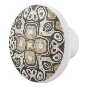 Grått Taupe Ochre Brown Beige Ethnic Tribe Art Knopp