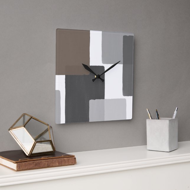 Grått Taupe White Geometric Modern Minimalist Fyrkantig Klocka (Kontor)