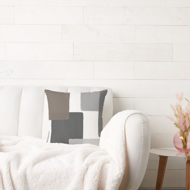 Grått Taupe White Geometric Modern Minimalist Kudde (Soffa)