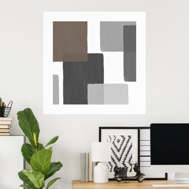 Grått Taupe White Geometric Modern Minimalist Poster (Hemmakontoret)