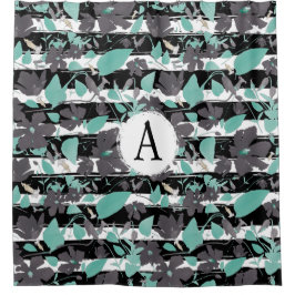 Grått Teal Blommigt Rand Monogram Mönster