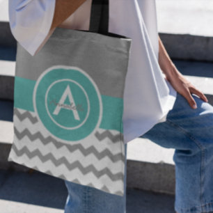 Grått Teal Chevron Tygkasse