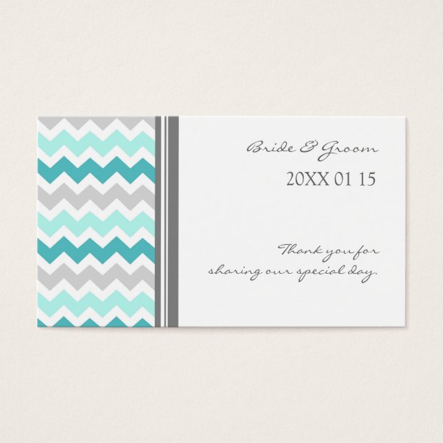 Grått Teal Chevron Wedding Favor-Märkre Visitkort (Framsidan)