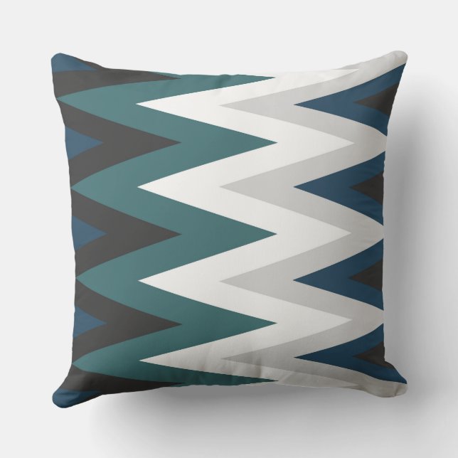 grått, teal och vit chevron Mönster Kudde (Baksida)
