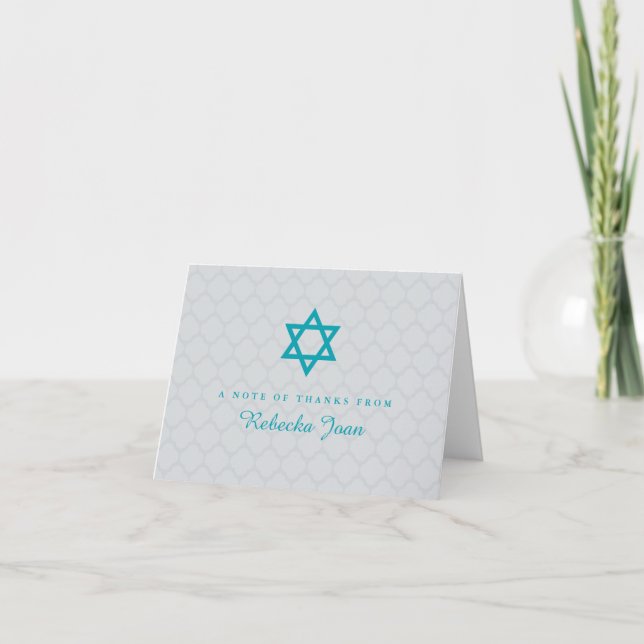 Grått Teal Star of David Bat mitzvah Tack Kort (Framsida)