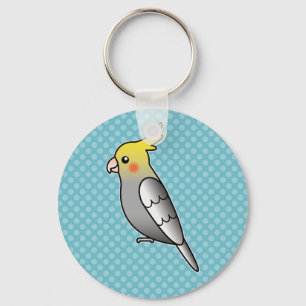Grått Tecknad Cockatiel Parrot Bird Nyckelring