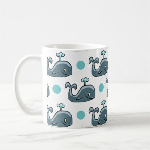Grått Tecknad Whale, Blue Polka dots Kaffemugg