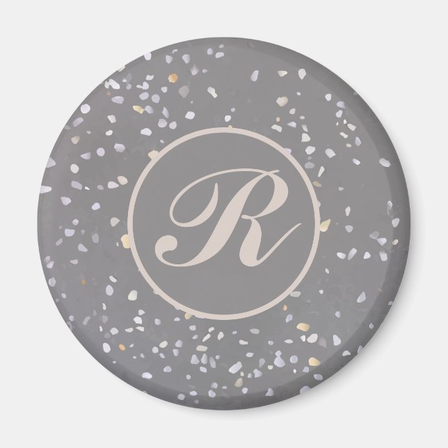 Grått Terrazzo Stone Magnet (Framsidan)