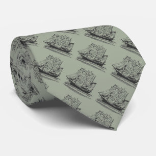 Grått Tie med Black Vintage Sailing Frakt Slips