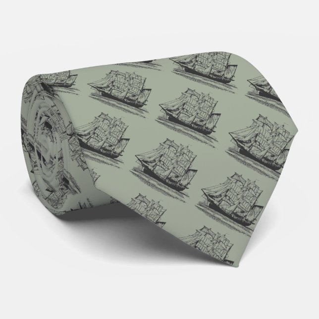 Grått Tie med Black Vintage Sailing Frakt Slips (Rullad)