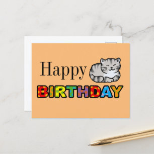 grått tiger cat grattis på födelsedagen kort